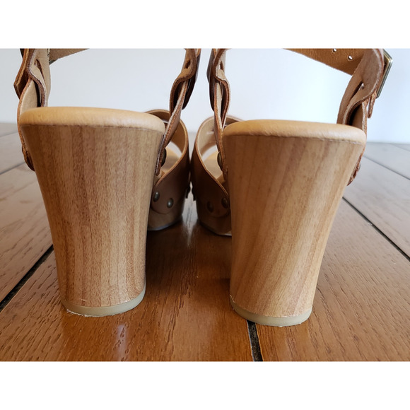 Korks by Kork Ease Tan Bagley Strap Buckle Heel Leather Sandals Size 7 Classic - Picture 14 of 16